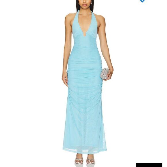 NWT superdown cathy maxi dress blue mesh Y2K halter prom party Revolve M - Picture 1 of 8